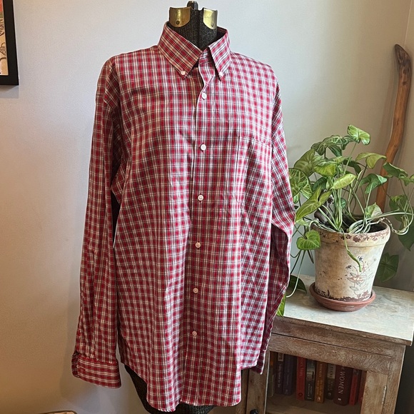 Lands’ End Men’s Casual Plaid Supima Dress Shirt Large - Picture 1 of 9